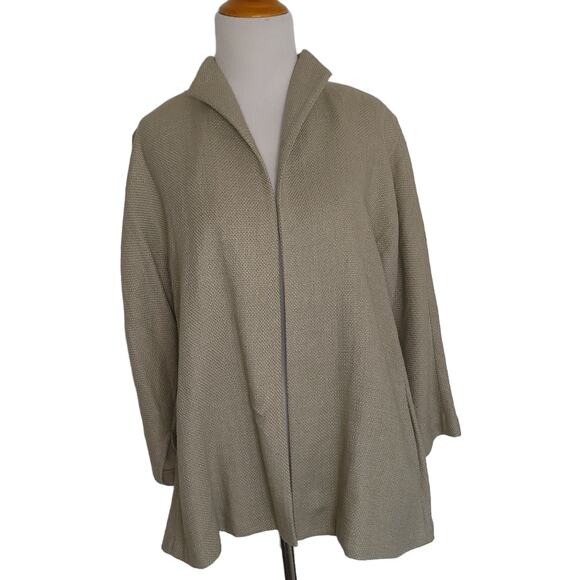 Eileen Fisher Linen Open Front Jacket Woven Tan Neutrals Pockets Women Medium - Picture 1 of 14